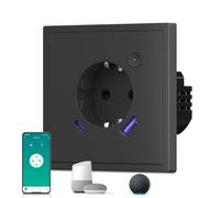 BSEED Enchufe Inteligente con 20W USB y Tipo C,Mate Enchufe Pared Wifi con Medidor Consumo,Control Remoto por APP & Voz,Requiere Cable Neutro,1 Enchufe,Negro 86mm