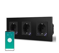 BSEED Enchufe Inteligente Con 20W USB y Tipo C,WIFI Enchufes de pared Con Medidor de Energía,Marco de Vidrio,3 Enchufe Zigbee con 20W USB C,228mm Negro