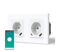 BSEED Enchufe Inteligente Con 20W USB y Tipo C,WIFI Enchufes de pared Con Medidor de Energía,Marco de Vidrio,2 Enchufe Zigbee con 20W USB C,157mm Blanco