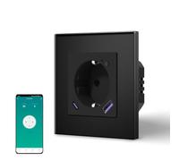 BSEED Enchufe Inteligente Con 20W USB y Tipo C,WIFI Enchufes de pared Con Medidor de Energía,Marco de Vidrio,1 Enchufe Zigbee con 20W USB C,86mm Negro