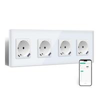 BSEED Enchufe Inteligente con Cargador Rápido USB C 20W, Toma de Corriente Inteligente Eempotrada con Medición de Corriente Funciona con Alexa/Google Home, Enchufe con Smart Life App,4 Gang Blanco