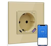 BSEED Enchufe Inteligente con Cargador Rápido USB C 20W, Toma de Corriente Inteligente Eempotrada con Medición de Corriente Funciona con Alexa/Google Home, Enchufe con Smart Life App,1 Gang Oro