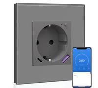 BSEED Enchufe Inteligente con Cargador Rápido USB C 20W, Toma de Corriente Inteligente Eempotrada con Medición de Corriente Funciona con Alexa/Google Home, Enchufe con Smart Life App,1 Gang Gris