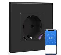 BSEED Enchufe Inteligente con Cargador Rápido USB C 20W, Toma de Corriente Inteligente Eempotrada con Medición de Corriente Funciona con Alexa/Google Home, Enchufe con Smart Life App,1 Gang Negro