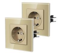 BSEED Enchufe Pared con Cristal,Enchufes Empotrable Estándar,Instalación Con Garfio,Conexión sin Destornillador,Seguridad infantil,E-Serie,1 Enchufe - 2 Paquetes,86mm Oro