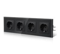 BSEED Enchufe Pared con Cristal,Enchufes Empotrable Estándar,Instalación Con Garfio,Conexión sin Destornillador,Seguridad infantil,E-Serie,4 Enchufes,299mm Negro