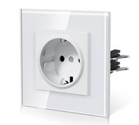 BSEED Enchufe Pared con Cristal,Enchufes Empotrable Estándar,Instalación Con Garfio,Conexión sin Destornillador,Seguridad infantil,E-Serie,1 Enchufe,86mm Blanco