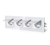 BSEED Enchufe Pared con Tapa,Cristal Enchufes Exterior,Empotrable Estándar,Instalación Con Garfio,Seguridad infantil,E-Serie,4 Enchufe con Tapa,299mm Blanco