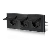 BSEED Enchufe Pared con Tapa,Cristal Enchufes Exterior,Empotrable Estándar,Instalación Con Garfio,Seguridad infantil,E-Serie,3 Enchufe con Tapa,228mm Negro