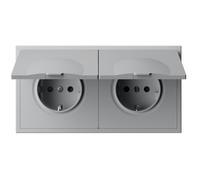 BSEED Enchufe Pared con Tapa Impermeable, Enchufe Doble Empotrable de PC con Garfio, Enchufes Gris Claro 2 Gang 150 * 80mm