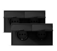 BSEED Enchufe Pared con Tapa Impermeable, Enchufe Doble Empotrable de PC con Garfio, Enchufes Negro 2 Gang 150 * 80mm-2 Paquete