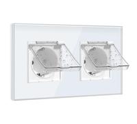 BSEED Enchufe Pared Schuko con Tapa Impermeable, Enchufe Doble 2 Gang, Enchufe Doble Pared 16Amp Blanco, Enchufes de Extensión