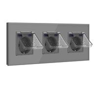 BSEED Enchufe Schuko 20W Cargador Rápido con Tapa Impermeable, Enchufe Empotrada con USB C, Enchufe 16Amp Ideal para Habitaciones Húmedas, Uso en Interiores, 3 Gang Gris