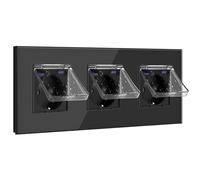 BSEED Enchufe Schuko 20W Cargador Rápido con Tapa Impermeable, Enchufe Empotrada con USB C, Enchufe 16Amp Ideal para Habitaciones Húmedas, Uso en Interiores, 3 Gang Negro