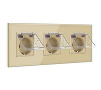 BSEED Enchufe Schuko 20W Cargador Rápido con Tapa Impermeable, Enchufe Empotrada con USB C, Enchufe 16Amp Ideal para Habitaciones Húmedas, Uso en Interiores, 3 Gang Oro