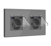 BSEED Enchufe Schuko 20W Cargador Rápido Con Tapa Impermeable, USB C, 16Amp Para Habitaciones Húmedas, Uso en Interiores, 2 Gang Gris