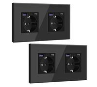 BSEED Enchufe Schuko con Cargador Rápido USB C 20W, Enchufe USB Empotrado, Enchufe Pared Enchufe Doble Negro, Enchufe Doble Pared 2 Piezas