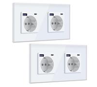 BSEED Enchufe Schuko con Cargador Rápido USB C 20W, Enchufe USB Empotrado, Enchufe Pared Enchufe Doble Blanco, Enchufe Doble Pared 2 Piezas