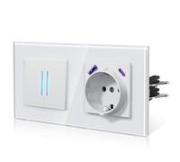 BSEED Enchufe USB C y Interruptor con Garfio,20W Carga Rapida,Interruptor pared con Luz,Seguridad Infantil,Fácil Instalación,E-Serie,2 Gang 1 Vía Con 20 W Enchufe-AC,157mm Blanco
