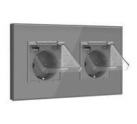 BSEED Enchufe USB, Enchufe Pared Schuko con Tapa Impermeable, Enchufe USB C 2 Gang, Enchufe Doble 16Amp Gris, Enchufes de Extensión