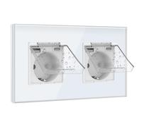 BSEED Enchufe USB, Enchufe Pared Schuko con Tapa Impermeable, Enchufe USB C 2 Gang, Enchufe Doble 16Amp Blanco, Enchufes de Extensión