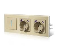 BSEED Enchufes con 20W USB y Tipo C,Enchufe Pared con Cristal,Instalación Con Garfio,Conexión sin Destornillador,Seguridad infantil,E-Serie,1 Gang 1 Vía Con 2 20 W Enchufe,228mm Oro