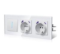 BSEED Enchufes con 20W USB y Tipo C,Enchufe Pared con Cristal,Instalación Con Garfio,Conexión sin Destornillador,Seguridad infantil,E-Serie,1 Gang 2 Vía Con 2 20 W Enchufe,228mm Blanco