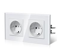 BSEED Enchufes Pared con Cristal,Enchufe doble Empotrable Estándar,Instalación Con Garfio,Conexión sin Destornillador,Seguridad infantil,E-Serie,2 Enchufes,157mm Blanco