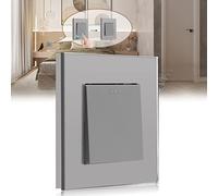 BSEED Interruptor Basculante Interruptor de luz 1 Gang 1Vía,Interruptor conmutador con marco de cristal,16A Gris Interruptor de luz de botón pulsador(Vuelve a la posición original después de pulsar)