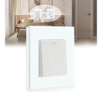 BSEED Interruptor Basculante Interruptor de luz 1 Gang 1Vía,interruptor pared con marco de cristal,16A Blanco Interruptor de luz de botón pulsador(Vuelve a la posición original después de pulsar)