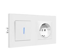 BSEED Interruptor con Enchufe, Interruptor Conmutador Pared con Garras, 1 Gang 2 Vías, Basculante con LED Indicador, Marco de PC mate, Fácil de Instalar, 157 * 86mm Blanco