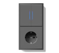 BSEED Interruptor con Enchufe, Interruptor Pulsador con Terminal Enchufable, 2 Gang 1 Vía Light Switch con Indicador Luminoso LED y Marco de PC, Switch con Toma Gris, 150X80mm