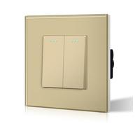 BSEED Interruptor Conmutador,Basculante Con Luz de Orientación,Marco de Cristal,Fácil Instalación,Fáciles de Limpiar,2 Gang 2 Vía,86mm Oro