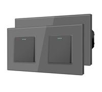 BSEED Interruptor Conmutador,Basculante Con Luz de Orientación,Marco de Cristal,Fácil Instalación,Fáciles de Limpiar,Doble 1 Gang 2 Vía - 2 Paquetes,86mm Gris