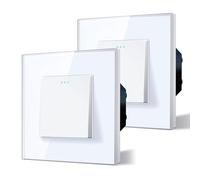 BSEED Interruptor Conmutador,Basculante Con Luz de Orientación,Marco de Cristal,Fácil Instalación,Fáciles de Limpiar,1 Gang 2 Vía - 2 Paquetes,86mm Blanco