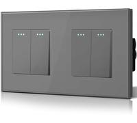 BSEED Interruptor Conmutador,Basculante Con Luz de Orientación,Marco de Cristal,Fácil Instalación,Fáciles de Limpiar,Doble 2 Gang 2 Vía,157mm Gris