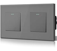 BSEED Interruptor Conmutador,Basculante Con Luz de Orientación,Marco de Cristal,Fácil Instalación,Fáciles de Limpiar,Doble 1 Gang 2 Vía,157mm Gris