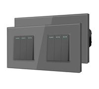 BSEED Interruptor Conmutador,Basculante Con Luz de Orientación,Marco de Cristal,Fácil Instalación,Fáciles de Limpiar,Doble 3 Gang 2 Vía - 2 Paquetes,86mm Gris