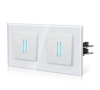 BSEED Interruptor Conmutador con Cristal,interruptor Doble pare con Garfio,Basculante Con Pilotitos LED,Fácil Instalación,Fáciles de Limpiar, E-Series,2 Gang 2 Vía,157mm Blanco