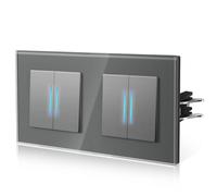 BSEED Interruptor Conmutador con Cristal,interruptor Doble pare con Garfio,Basculante Con Pilotitos LED,Fácil Instalación,Fáciles de Limpiar, E-Series,2 Gang 2 Vía,157mm Gris