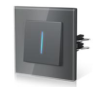 BSEED Interruptor Conmutador con Cristal,Interruptor pared con Garfio,Basculante Con Pilotitos LED,Fácil Instalación,Fáciles de Limpiar, E-Series,1 Gang 2 Vía,86mm Gris