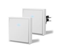 BSEED Interruptor Conmutador pared Mate,Basculante con Garfio,Botón Pulsador con Pilotitos LED,Fácil Instalación,C-Series,1 Gang 2 Vía - 2Paquetes,80mm Blanco