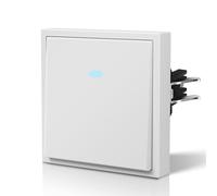 BSEED Interruptor Conmutador pared Mate,Basculante con Garfio,Botón Pulsador con Pilotitos LED,Fácil Instalación,C-Series,1 Gang 2 Vía,80mm Blanco