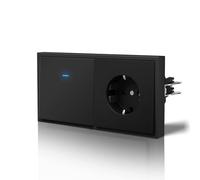 BSEED Interruptor Conmutador y Enchufe,Mate Basculante con Garfio,Botón Pulsador con Pilotitos LED,Fácil Instalación,C-Series,1 Gang 2 Vía Con Enchufe,150mm Negro