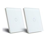 BSEED Interruptor de Luz 1 Gang 1 Vía interruptor tactil pared Blanco con indicador LED,Interruptor de Luz con panel de vidrio templado,sin cable neutro,2 Paquete (Carga máxima:500W)