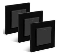 BSEED Interruptor de luz de 1 compartimento, 2 vías, de cristal, empotrable, interruptor basculante, color negro, 3 unidades