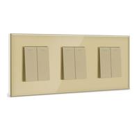 BSEED Interruptor de luz doble de 1 vía, empotrable, interruptor físico triple de cristal, 10 A, interruptor basculante, dorado