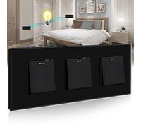 BSEED Interruptor de luz simple de 2 vías, empotrable, interruptor físico, interruptor basculante triple de cristal 10 A, negro