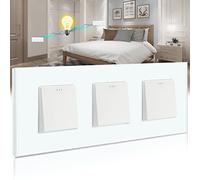 BSEED Interruptor de luz simple de 2 vías, empotrable, interruptor físico triple de cristal, 10 A, interruptor basculante, blanco