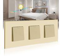 BSEED Interruptor de luz simple de 2 vías, empotrable, interruptor físico triple de cristal, 10 A, interruptor basculante, negro